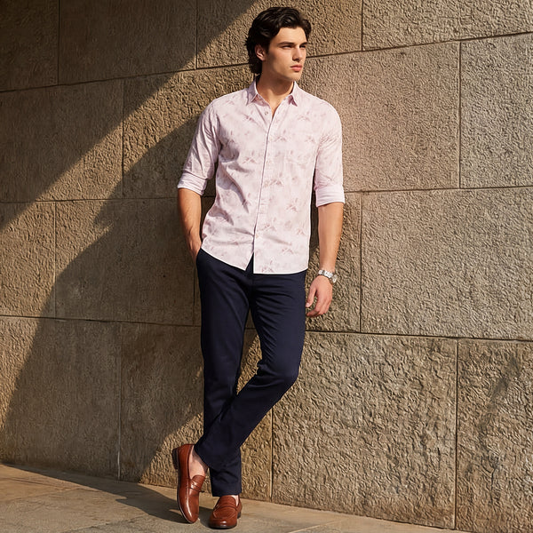 Full sleeves Slim Fit Pink Geomatric Linear Print Shirt