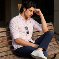 Full sleeves Slim Fit Pink Geomatric Linear Print Shirt