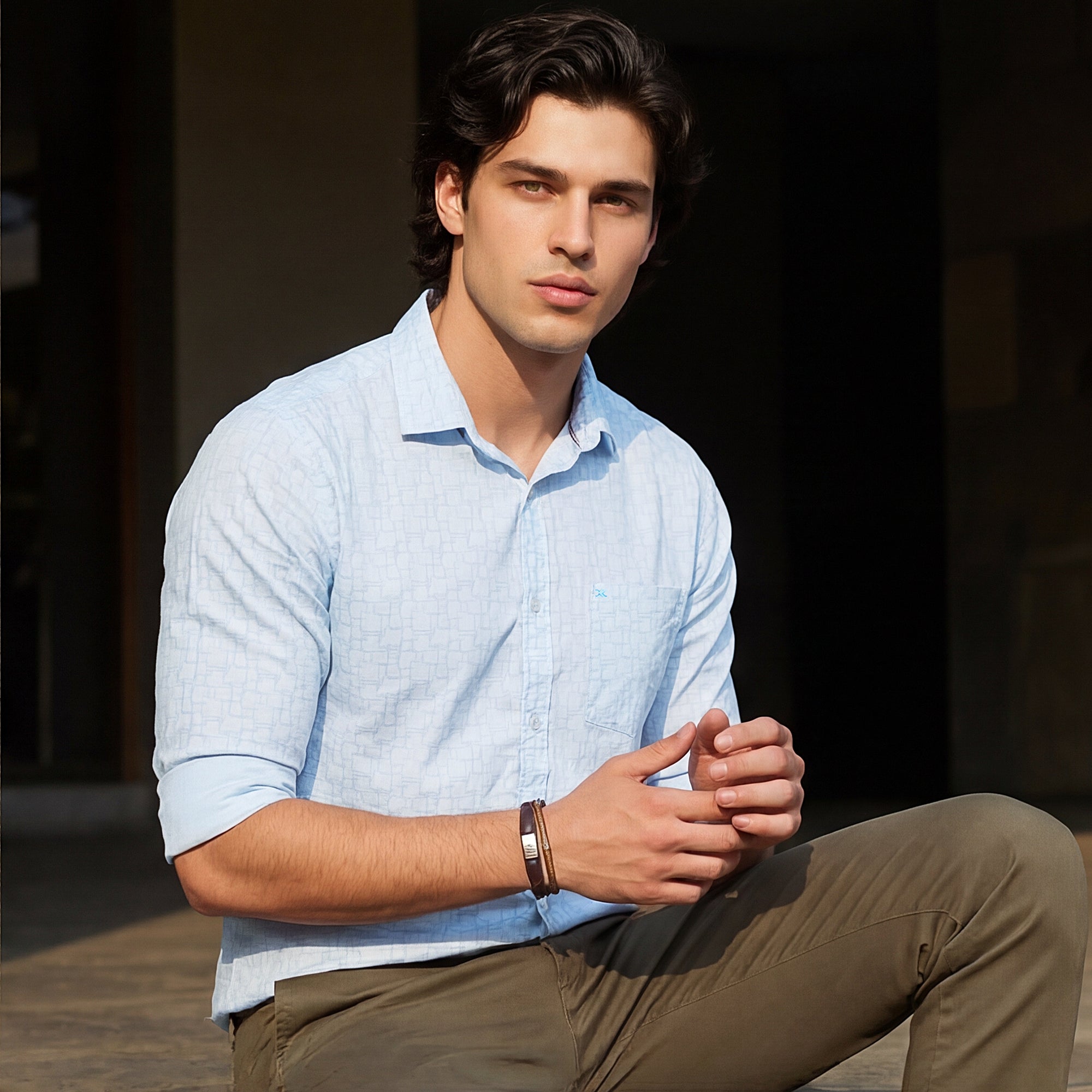 Full sleeves Slim Fit Blue Geomatric Linear Print Shirt
