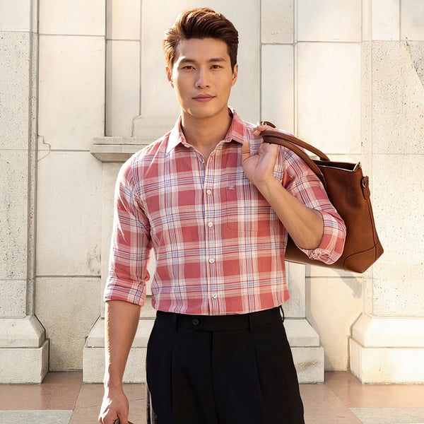 Full sleeves Slim Fit Pink Mix Cavalry Checks Shirt