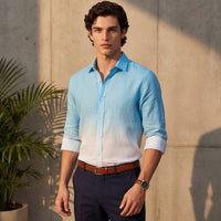 Full sleeves Slim Fit Blue Ombre Slub Print Shirt