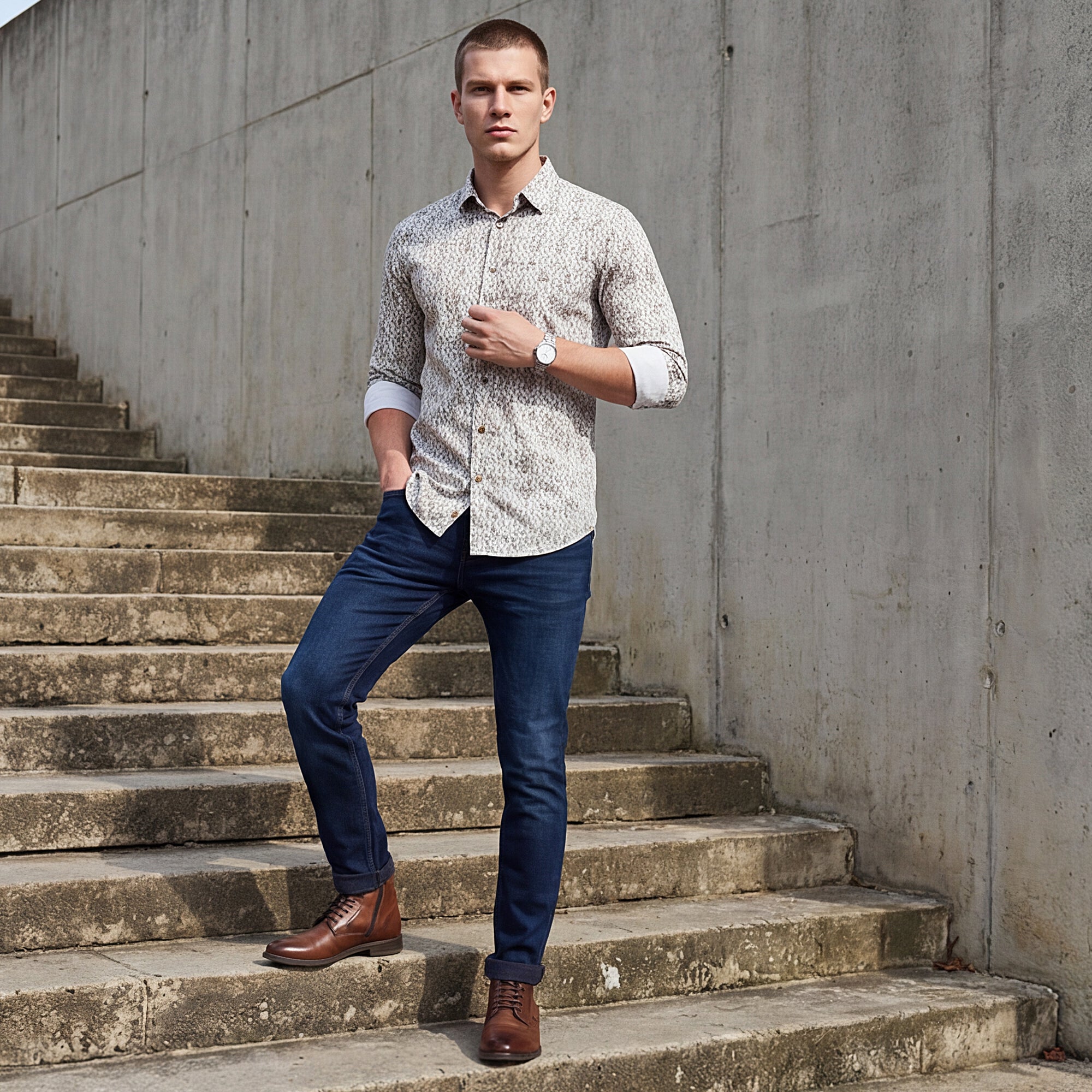 Full sleeves Slim Fit Cream Micro Abstract Print Shirt