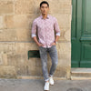 Full sleeves Slim Fit Maroon Abstract Botanical Brush Print Shirt
