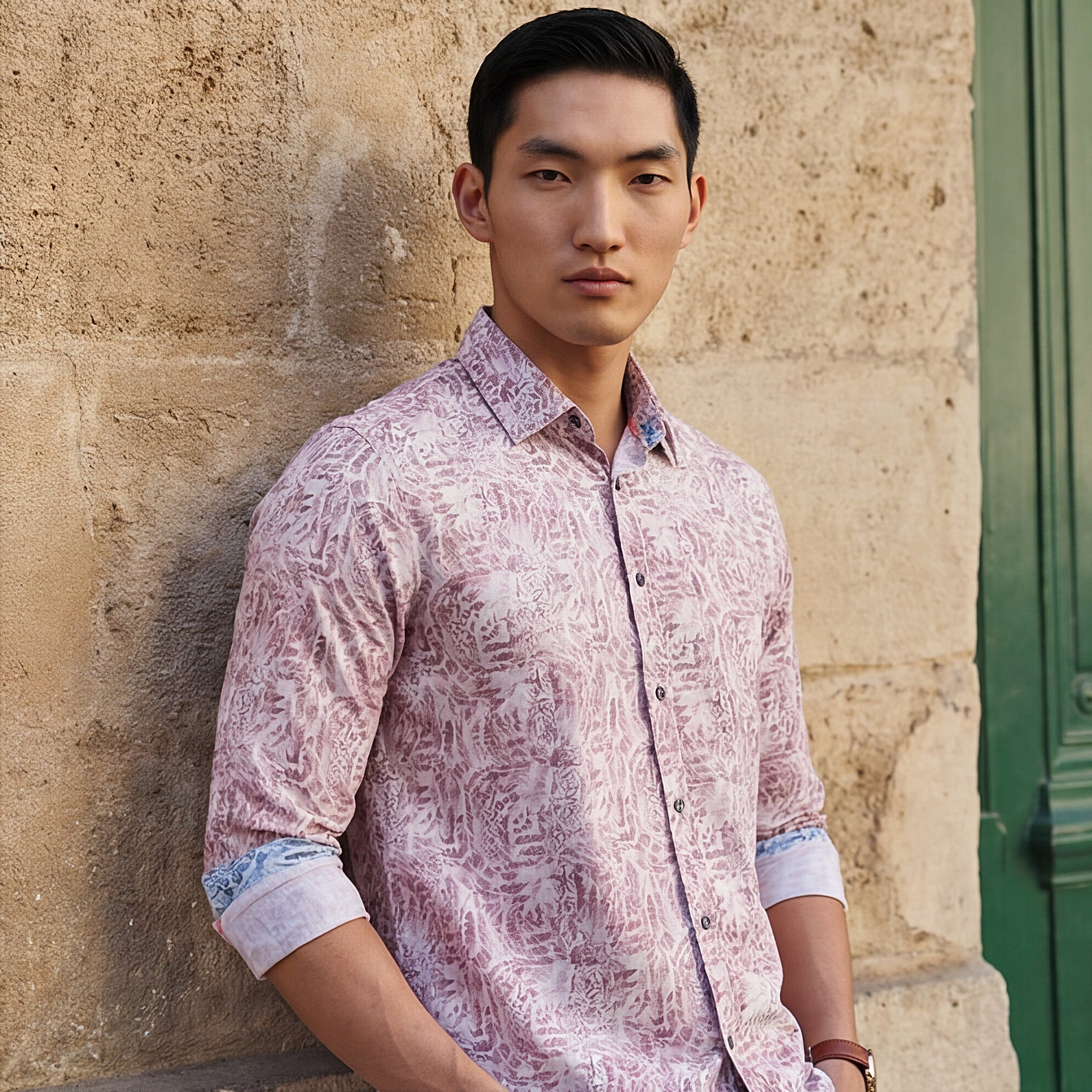 Full sleeves Slim Fit Maroon Abstract Botanical Brush Print Shirt
