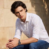 Men's Beige Printed Slim Fit Shirts