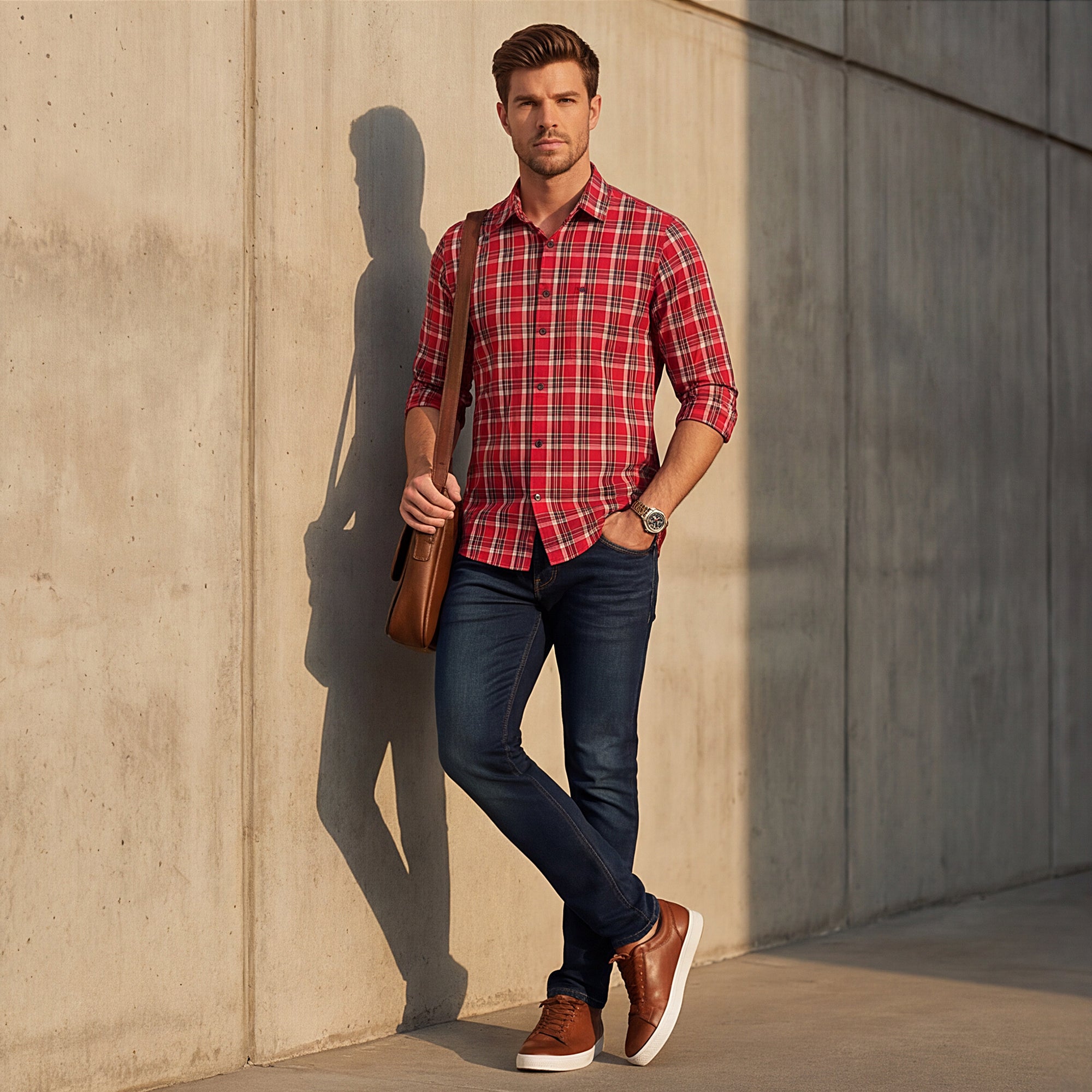 Men Red Checks Slim Fit Shirt