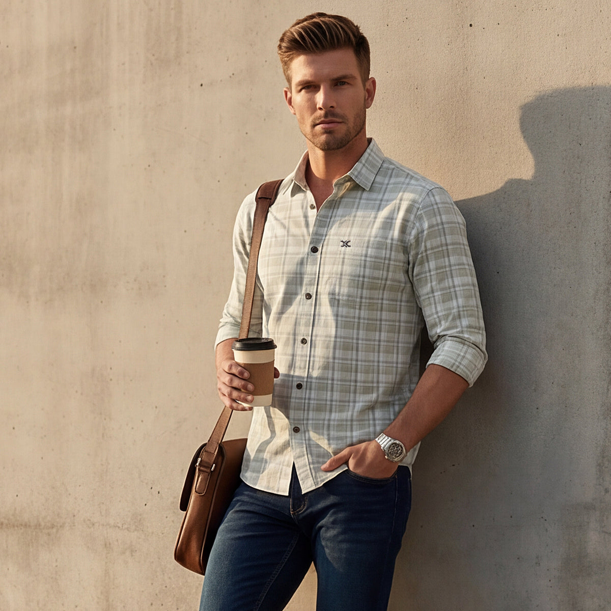 Full sleeves Slim Fit Pista Tonal Checks Shirt