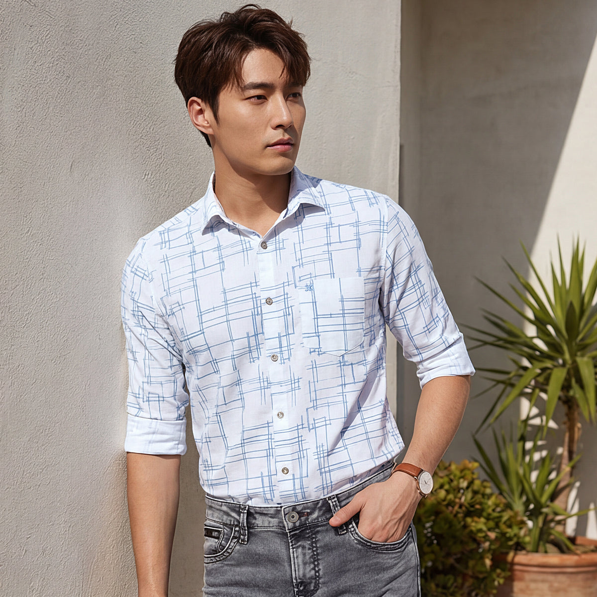 Men's White Printed Slim Fit Shirts