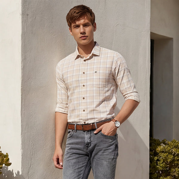 Full sleeves Slim Fit Lime Tonal Checks Shirt