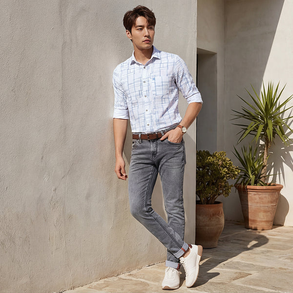 Men's White Printed Slim Fit Shirts