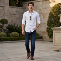 Full sleeves Slim Fit White Satin Solid Shirt