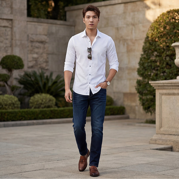 Full sleeves Slim Fit White Satin Solid Shirt