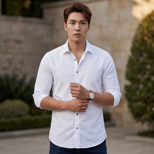 Full sleeves Slim Fit White Satin Solid Shirt