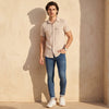 Short sleeves Slim Fit Cream Double Pocket Solid Crepe Shirt