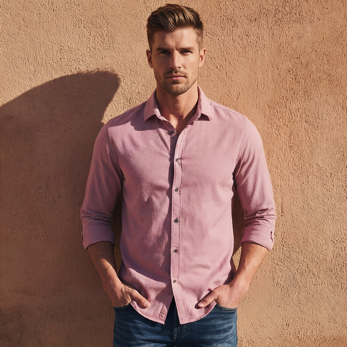 Men Pink Solid Slim Fit Shirt