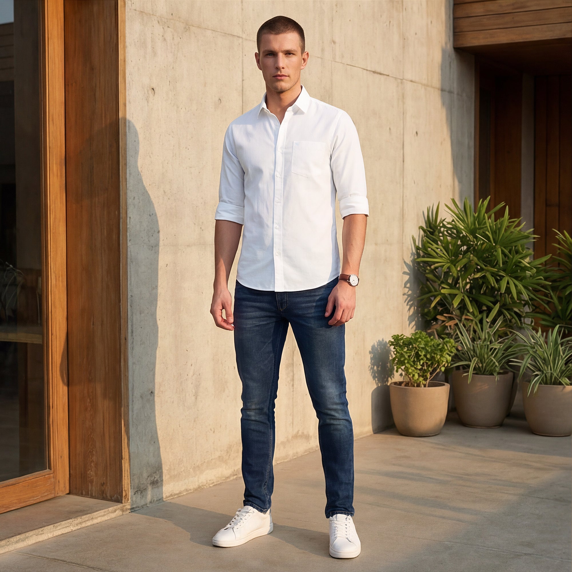 Men White Printed Slim Fit Shirt