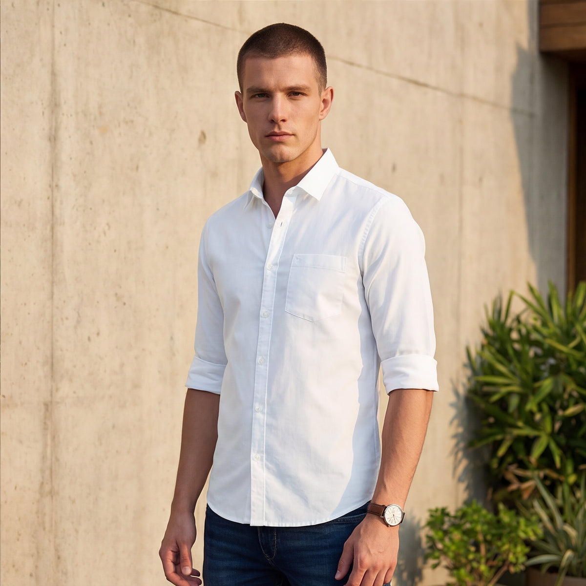 Men White Printed Slim Fit Shirt