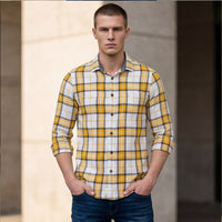 Full sleeves Slim Fit Mustard Brushed Checks Shirt