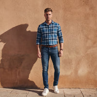 Full sleeves Slim Fit Blue Brushed Checks Shirt