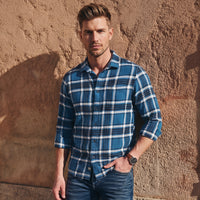 Full sleeves Slim Fit Blue Brushed Checks Shirt