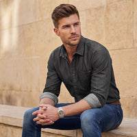 Full sleeves Slim Fit Mid Black Wash Indigo Solid Shirt