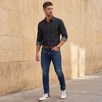 Full sleeves Slim Fit Black Dark Wash Indigo Solid Shirt