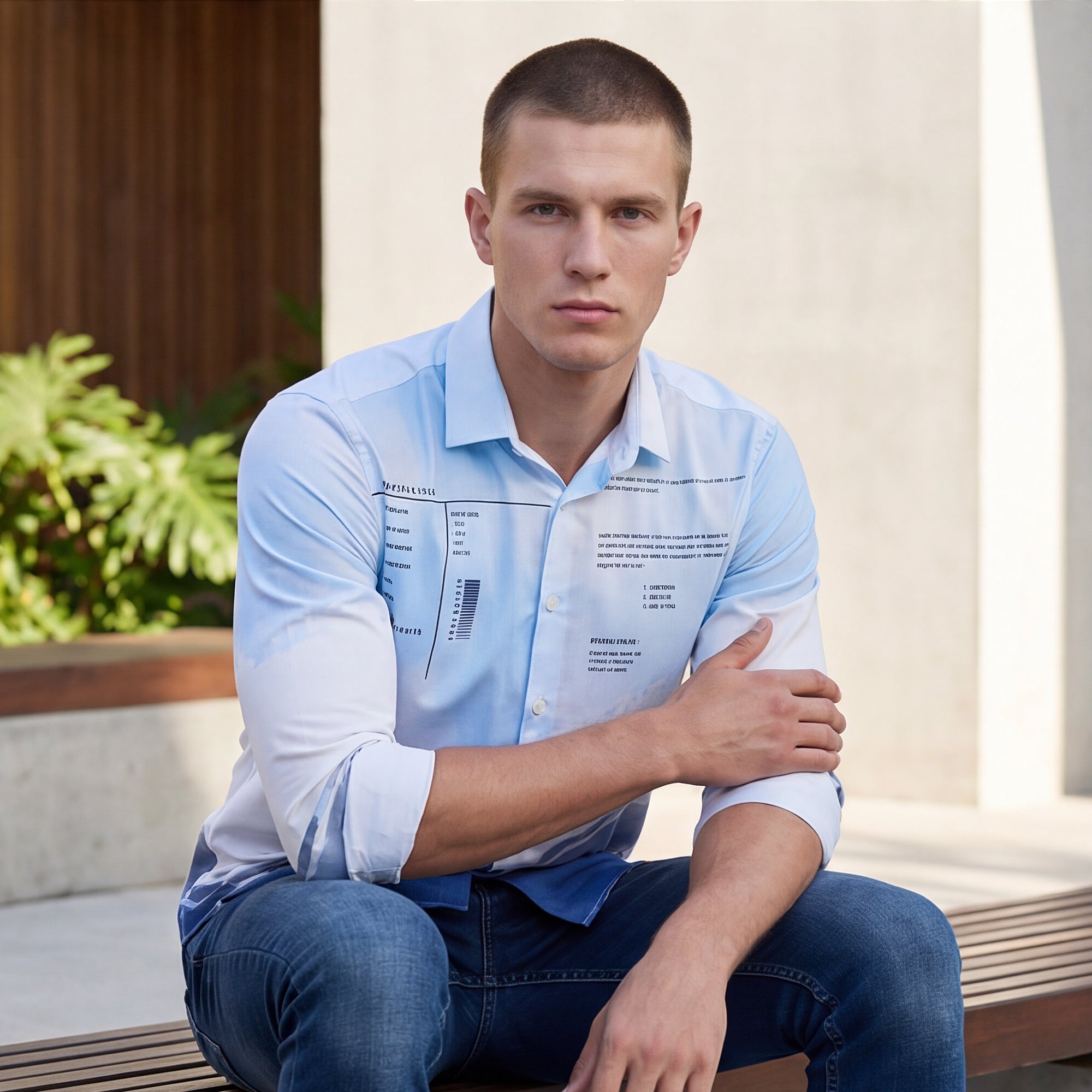 Men Blue Printed Slim Fit Shirt