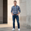Full sleeves Slim Fit Navy Brushed Checks Shirt
