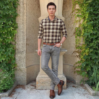 Full sleeves Slim Fit Brown Brushed Checks Shirt