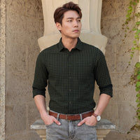 Full sleeves Slim Fit Olive Over-Dyed Gingham Checks Shirt