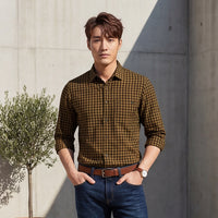 Full sleeves Slim Fit Dark Mustard Over-Dyed Gingham Checks Shirt