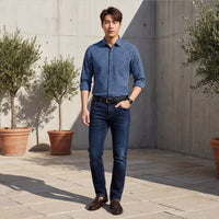 Full sleeves Slim Fit Blue Over-Dyed Gingham Checks Shirt