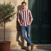 Full sleeves Slim Fit Navy Dobby Structure Striper Print Shirt