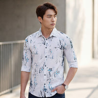 Full sleeves Slim Fit Grey All-Over Distressed texture Print Shirt