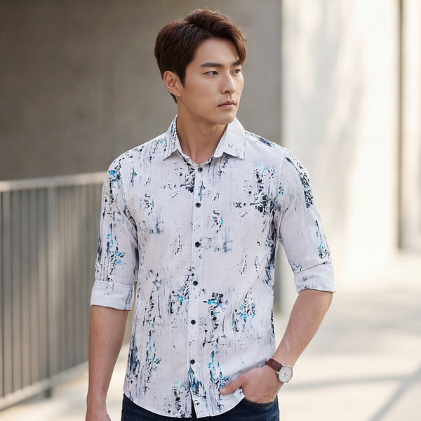 Full sleeves Slim Fit Grey All-Over Distressed texture Print Shirt