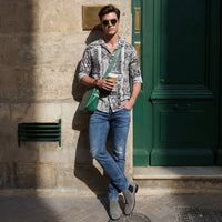 Full sleeves Slim Fit Grey Tribal Geometric Motif Print Shirt