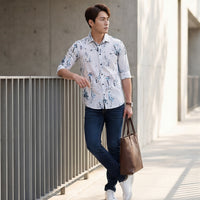 Full sleeves Slim Fit Grey All-Over Distressed texture Print Shirt