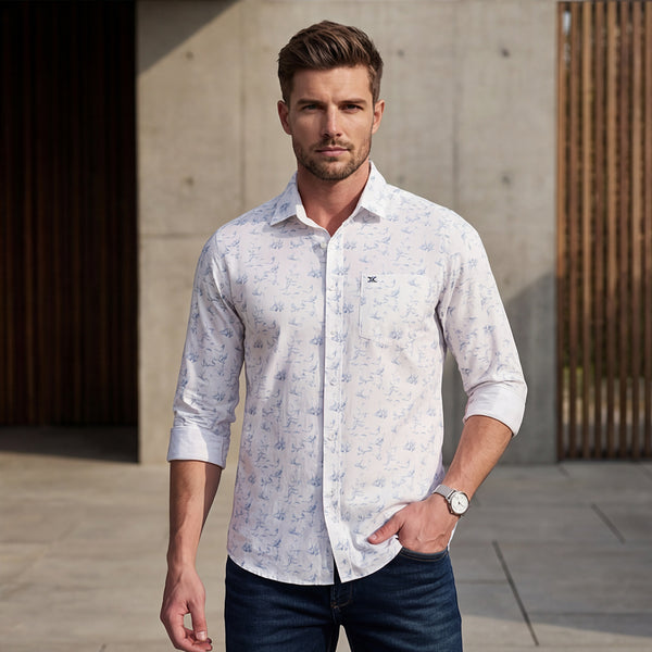 Full sleeves Slim Fit Sky All-Over Mini Motif Print Shirt