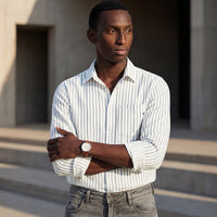 Full sleeves Slim Fit Green Dobby Structure Printed Stripe Shirt