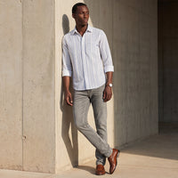 Full sleeves Slim Fit Blue Dobby Structure Printed Stripe Shirt