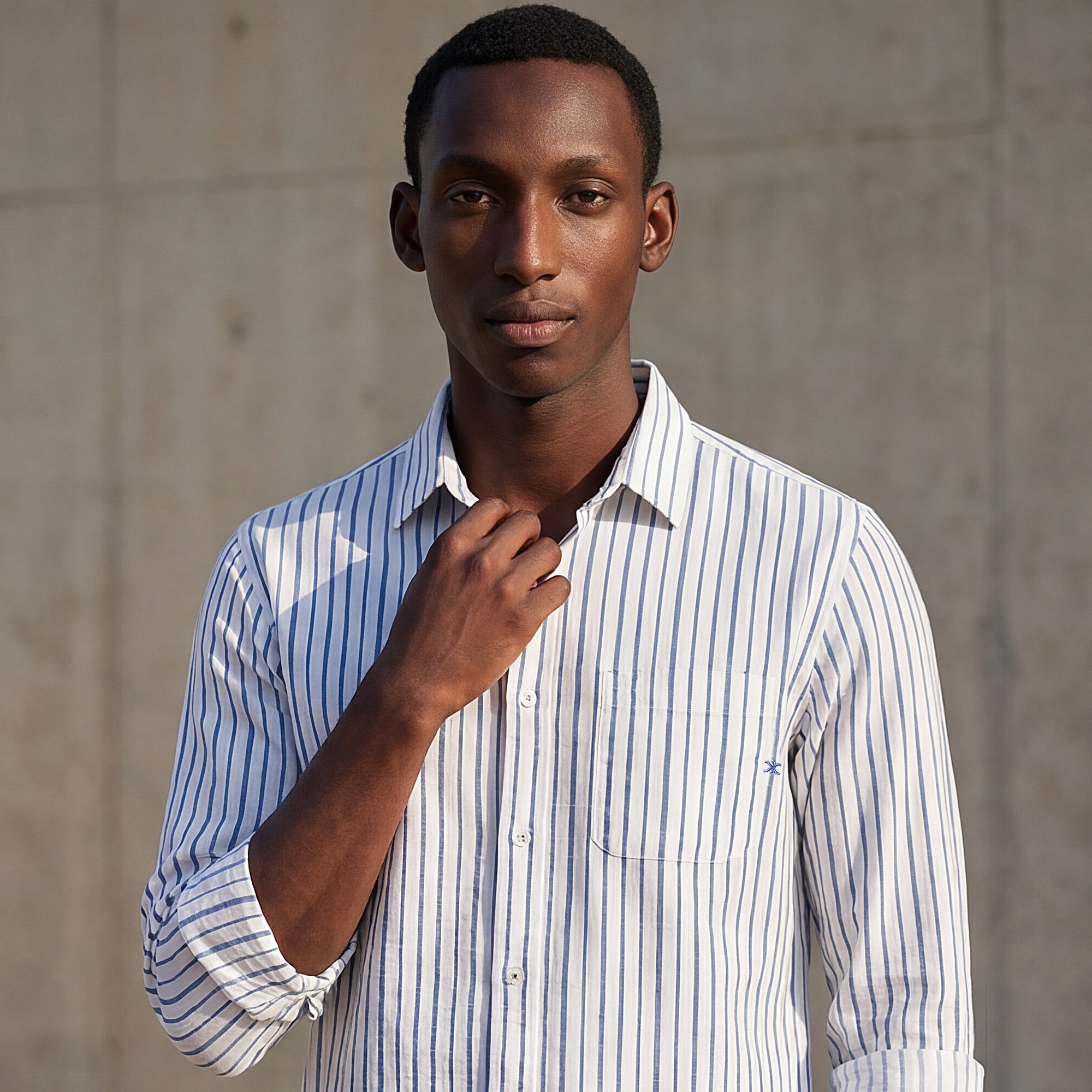 Full sleeves Slim Fit Blue Dobby Structure Printed Stripe Shirt