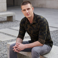 Full sleeves Slim Fit Olive Angular Shapes Print Shirt