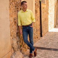 Men's Mustard Solid Loose Fit Shirts