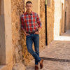 Full Sleeves Slim Fit Rust Checks Shirt