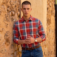 Full Sleeves Slim Fit Rust Checks Shirt