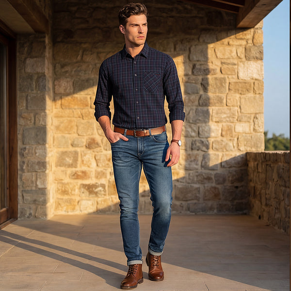 Full Sleeves Slim Fit Navy Checks Shirt