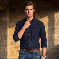 Full Sleeves Slim Fit Navy Checks Shirt