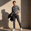 Full Sleeves Slim Fit Grey Grunge Geometric Print Shirt