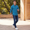 Full Sleeves Slim Fit Teal Blue Small Checks Shirt