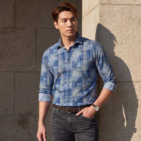 Full Sleeves Slim Fit Brown Grunge Geometric Print Shirt